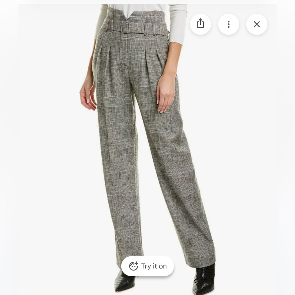 Rebecca Taylor Plaid Paperbag Waist Pants Belted Wide Leg Trouser